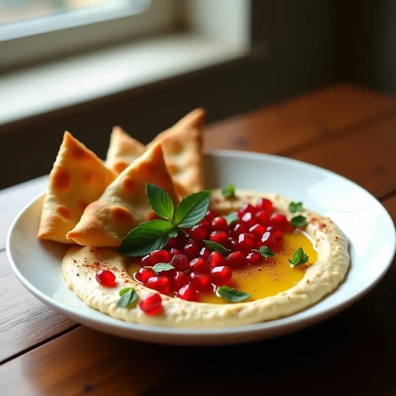 Fatteh de Hummus y Granadas: Receta Palestina Vegana con Pan Árabe Crujiente