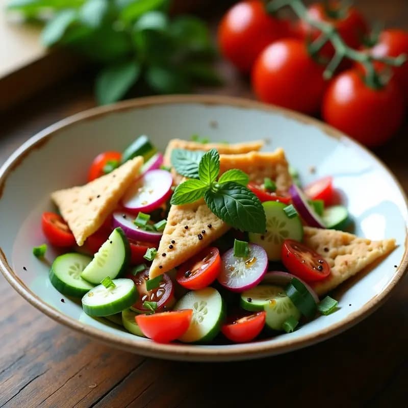 Fattoush de Pepino, Rábano y Mentol: Ensalada Siria Crujiente y Sin Cocción