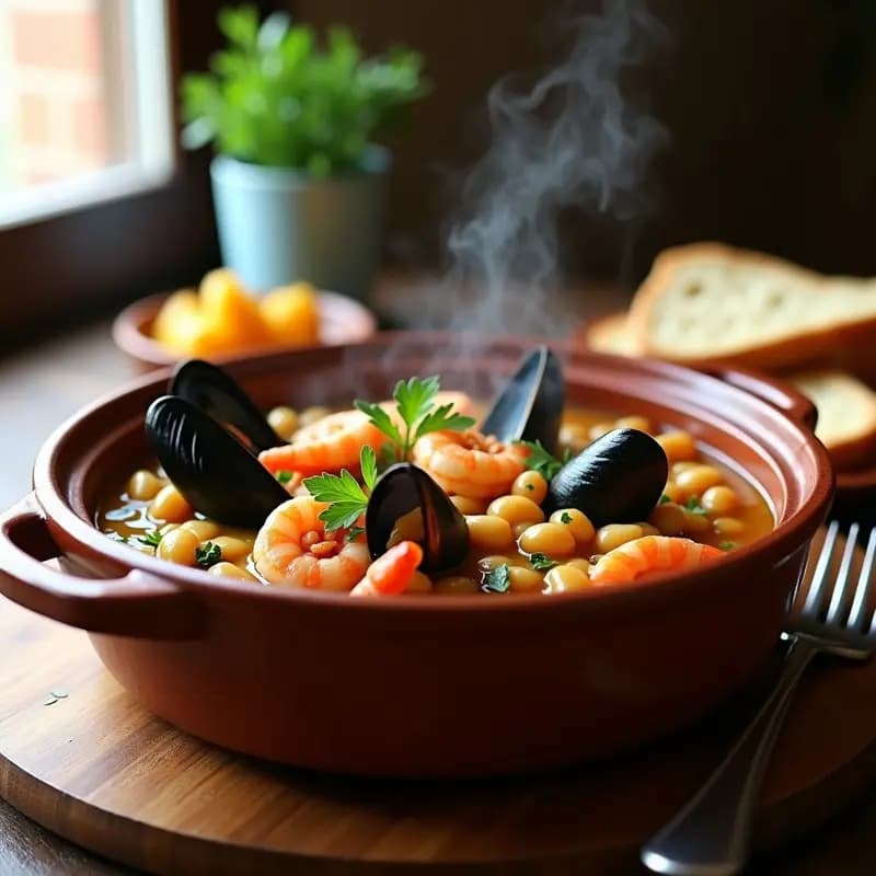 Feijoada Portuguesa de Mariscos: Guiso de Alubias con Mejillones y Gambas