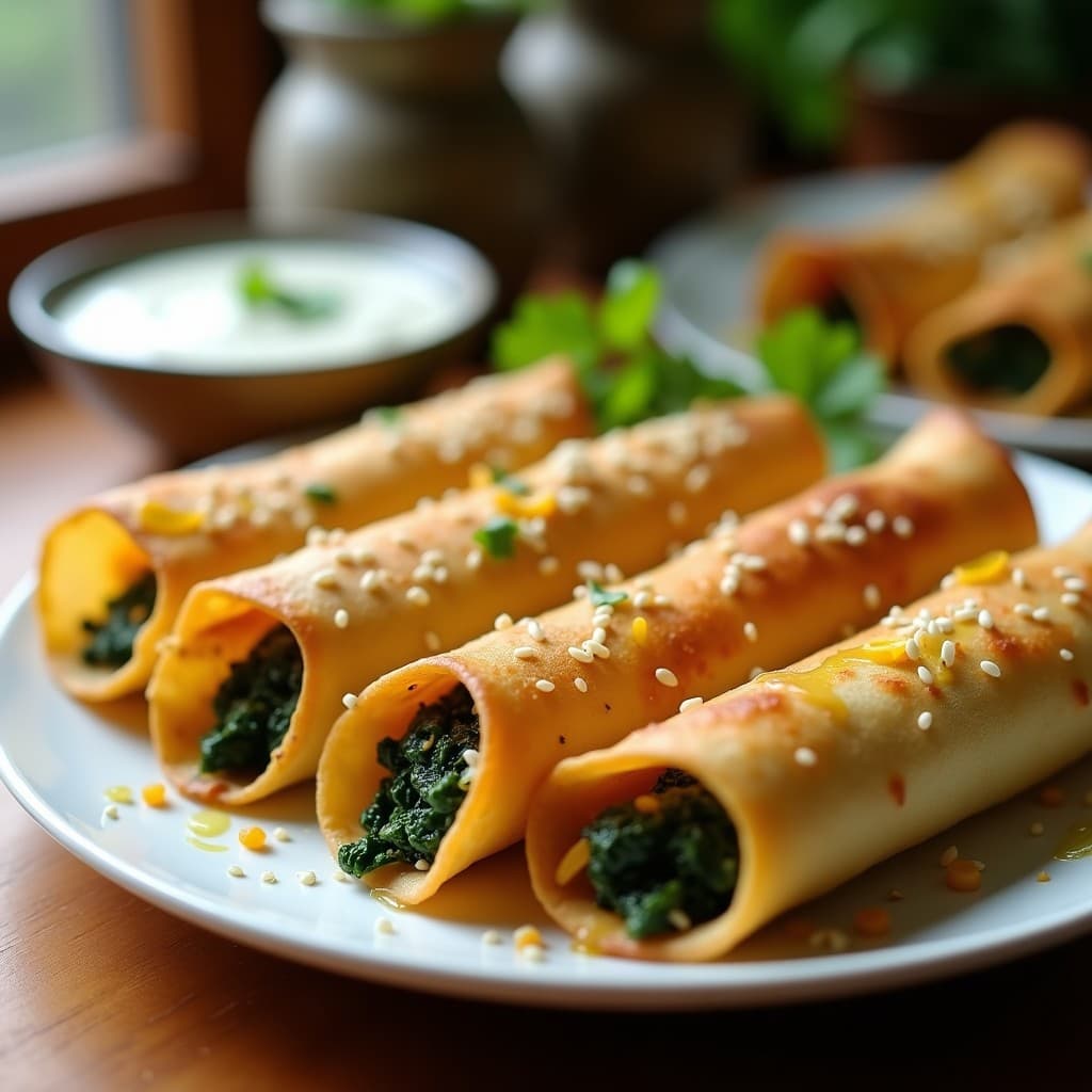 Flautas de Harina de Garbanzo con Relleno de Espinacas y Queso de Anacardo: Receta Sin Horno y Crujiente