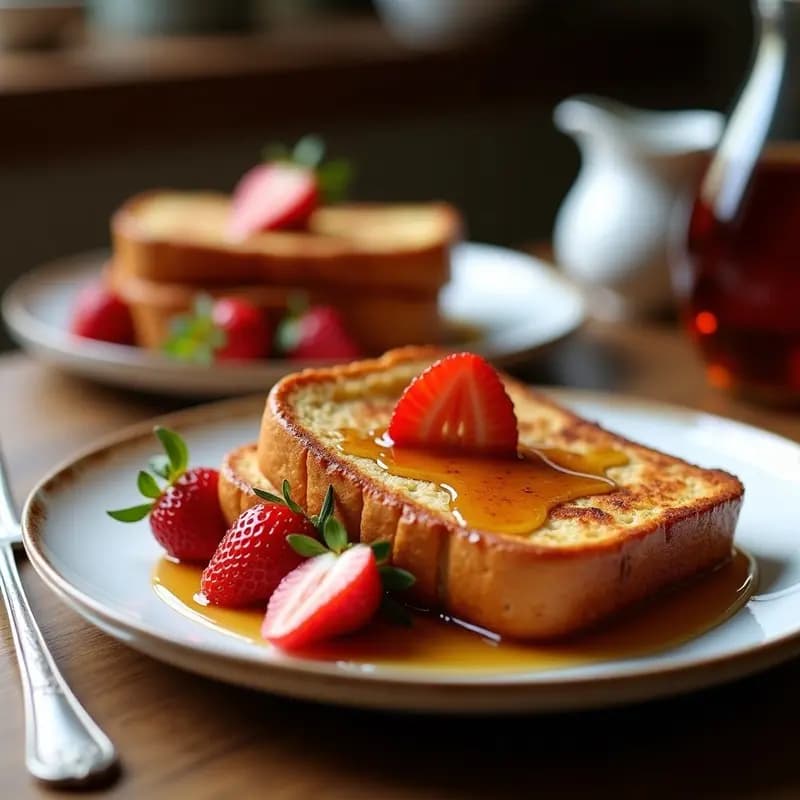 French Toast con Sirope de Maple y Fresas: Desayuno Americano Dulce y Esponjoso