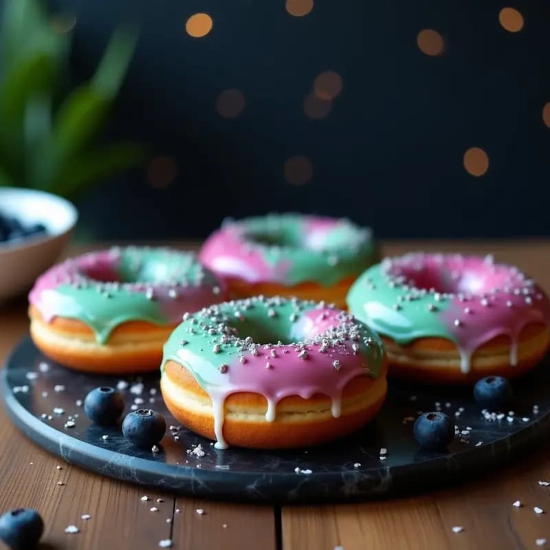 Galaxy Donuts de Té Matcha y Arándanos: Postre Psicodélico Sin Gluten en 20 Minutos