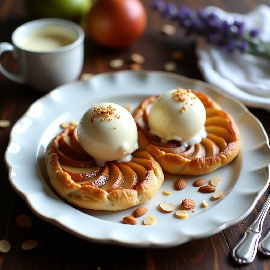 Galettes de Almendra y Peras con Helado de Vainilla: Postre Francés Sin Gluten y Vegano