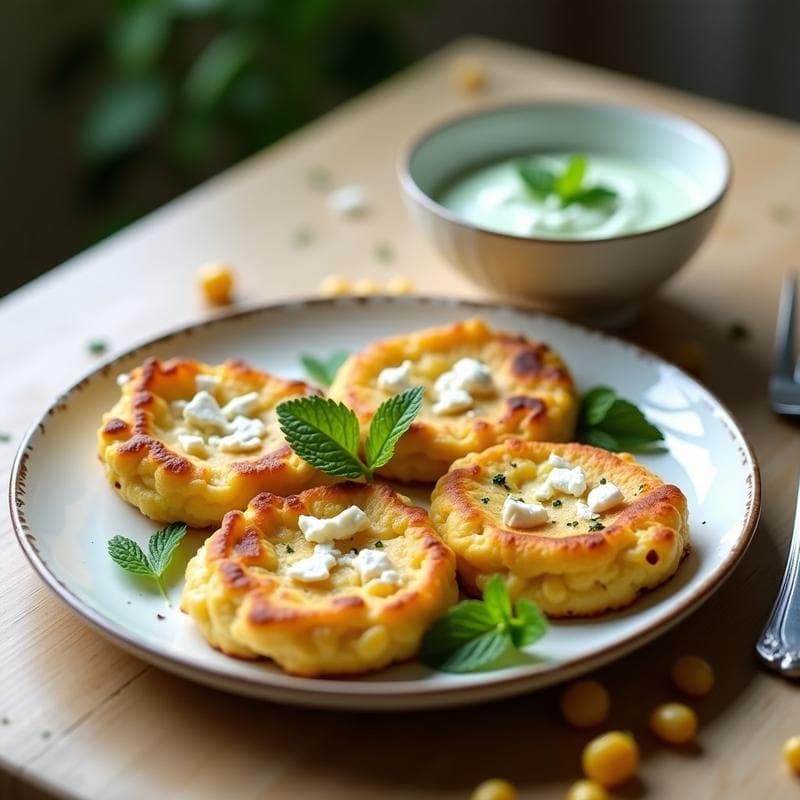 Galettes de Maíz y Puerro con Salsa de Yogur y Menta: Receta Francesa Sin Gluten