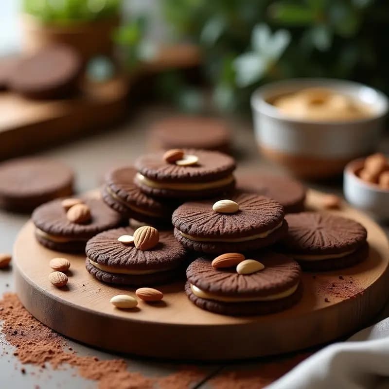 Galletas de Polvo de Hongos y Cacao con Relleno de Crema de Almendras: Snack Funcional y Crujiente
