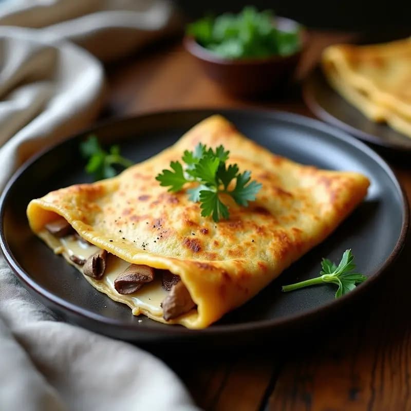 Gallette de Sarrasin con Relleno de Hongos Porcini y Trufa Negra: Receta Bretona Sin Gluten en Sartén
