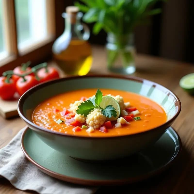 Gazpacho de Pico de Gallo Vegano con Coliflor y Tofu: Receta Fresca y Alta en Proteína