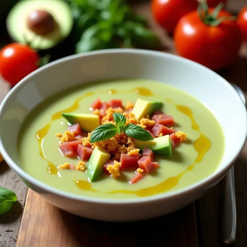 Gazpacho Andaluz con Aguacate y Crujiente de Jamón: Sopa Fría Española en 10 Minutos