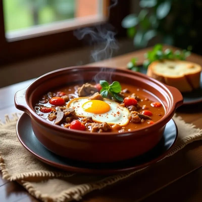 Gazpacho manchego con liebre y setas: Guiso de caza típico de La Mancha en cazuela