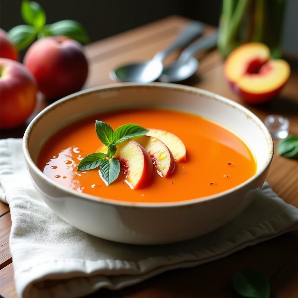 Gazardpacho de Melocotón y Tomate con Albahaca: Receta Española Fresca y Sin Gluten