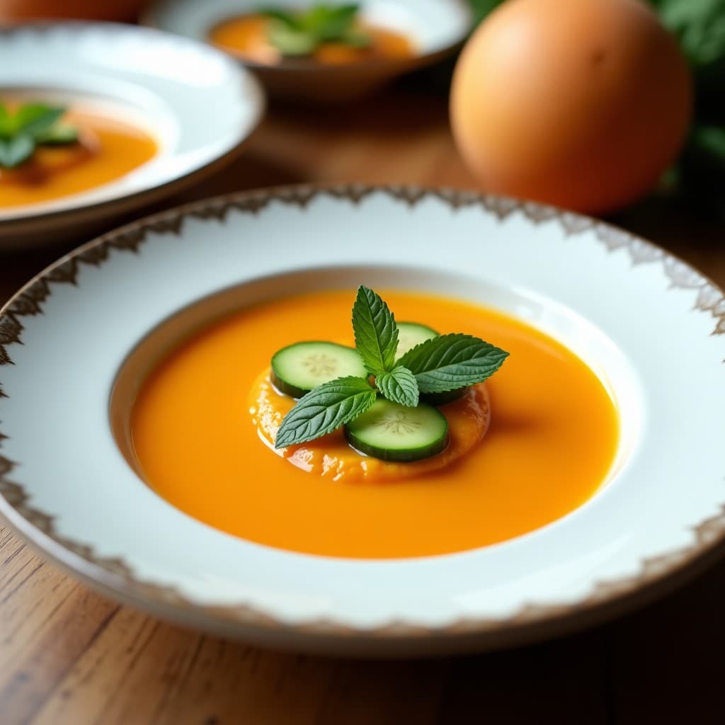 Gazpacho de melón cantalupo y pepino con menta: Bebida refrescante sin cocción