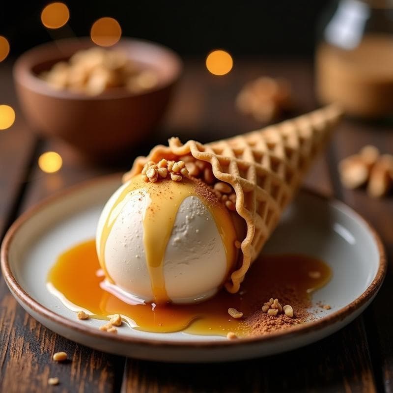 Gelato de Avena y Canela con Sirope de Arce: Postre Italiano Vegano Sin Lácteos
