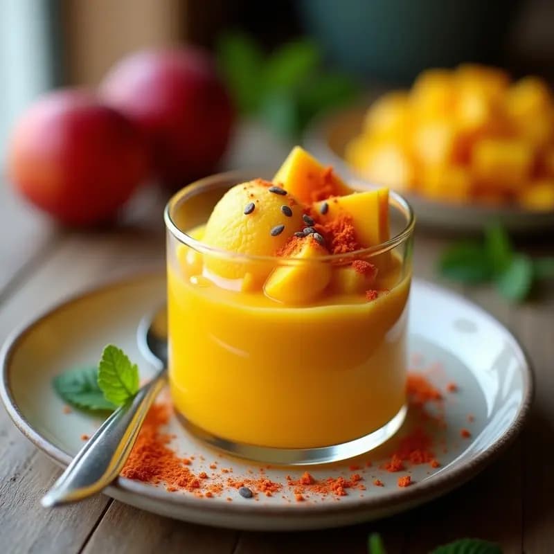 Gelato de Mango y Chile en Polvo: Postre Italiano-Picante Sin Lácteos