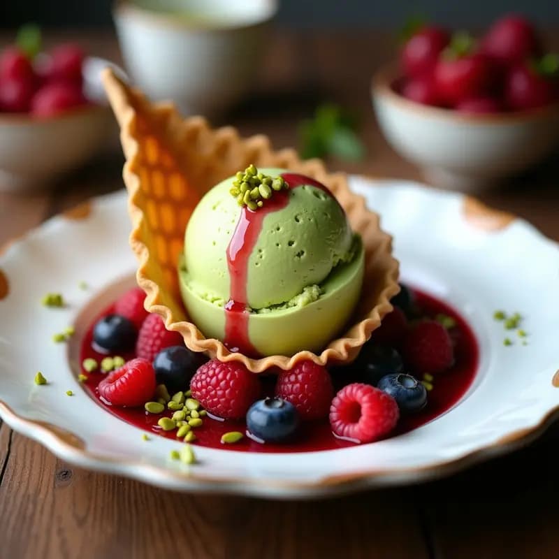 Gelato de Pistacho y Frutos Rojos: Postre Italiano Sin Azúcar con Endulzante Natural