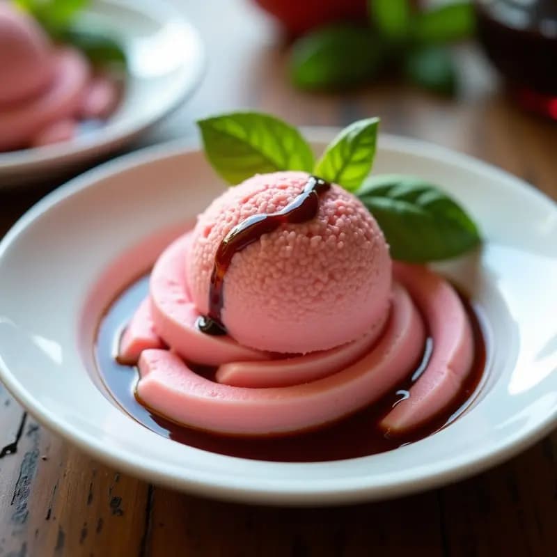 Gelato de Sandía y Albahaca con Swirl de Vinagre Balsámico: Postre Italiano Refreshing y Sin Lácteos