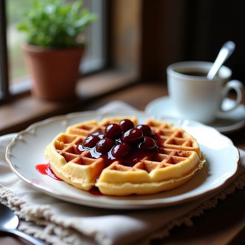 Gofres de Harina de Alteza y Compota de Cerezas: Desayuno Francés Sin Gluten