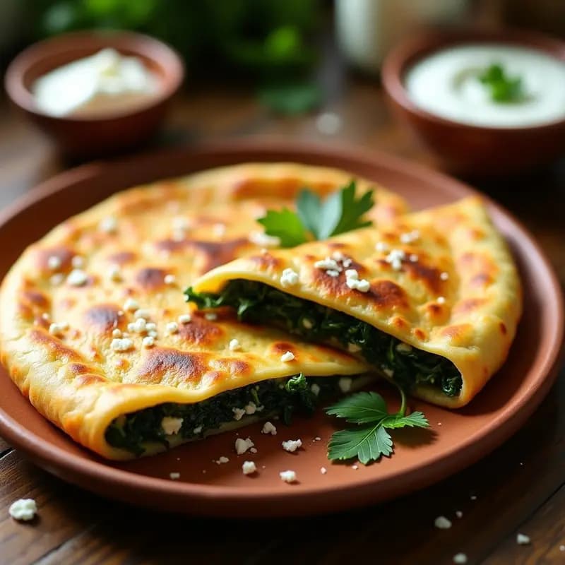 Gozleme de Espinaca y Queso Beyaz: Empanada Turca en Sartén sin Aceite