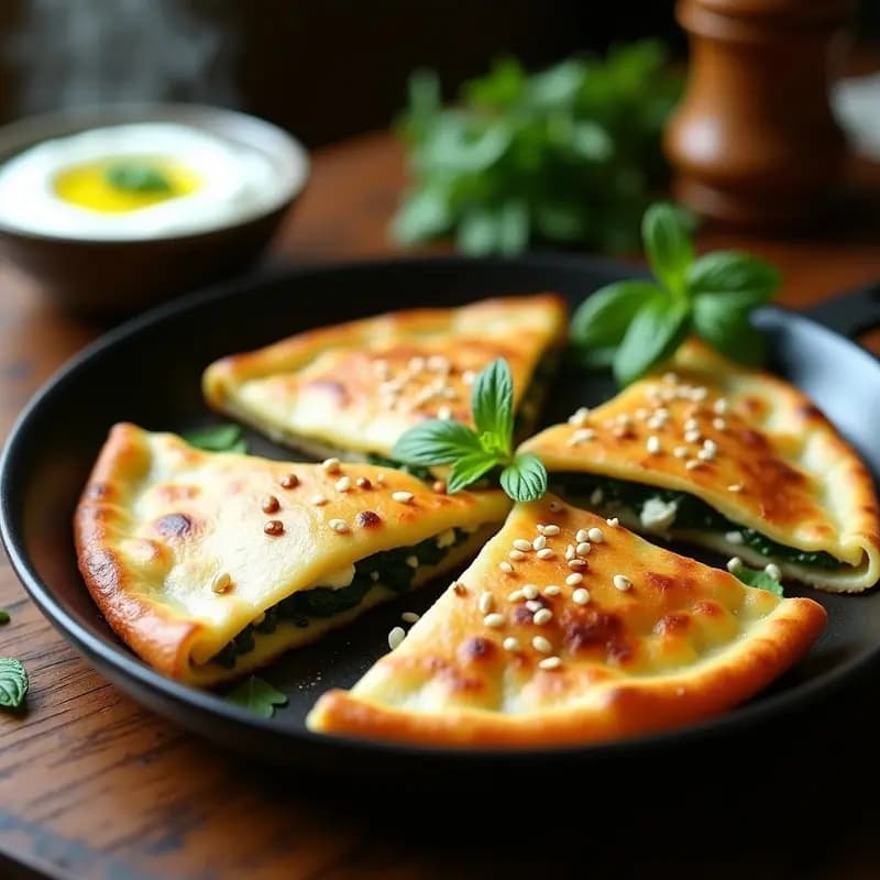 Gozleme de Espinacas y Queso Feta: Empanadas Turcas en Sartén Antiadherente