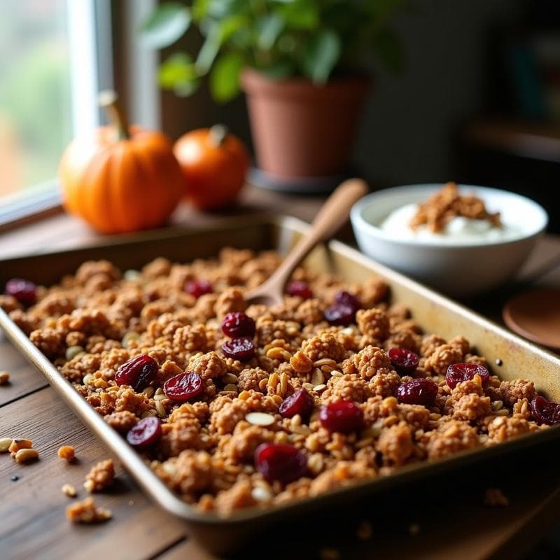 Granola de Pipas de Calabaza y Arándanos: Desayuno Crujiente Sin Azúcar en 15 Minutos
