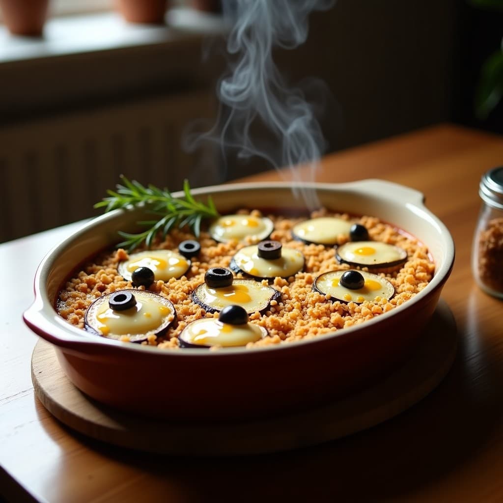Gratin de Berenjena y Queso de Almendras con Miel de Dátil: Receta Francesa Vegana en Horno