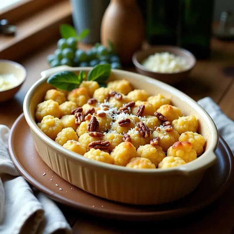 Gratin de Coliflor con Salsa de Queso Azul y Nueces: Receta Francesa Keto