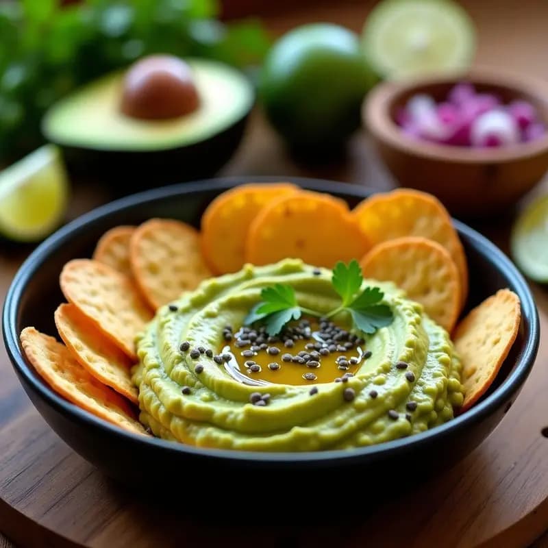 Guacamole Mexicano con Totopos de Maíz Azul: Dip Cremoso y Crujiente en 15 Minutos
