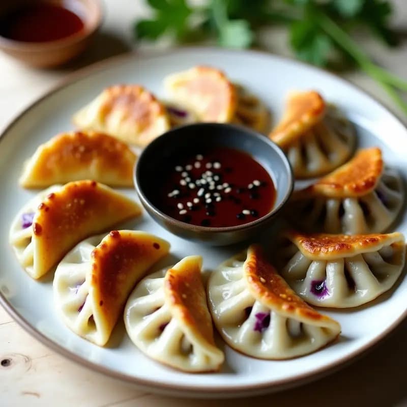 Gyoza de Setas Shiitake y Repollo Morado: Empanadillas Japonesas Veganas con Salsa Umami
