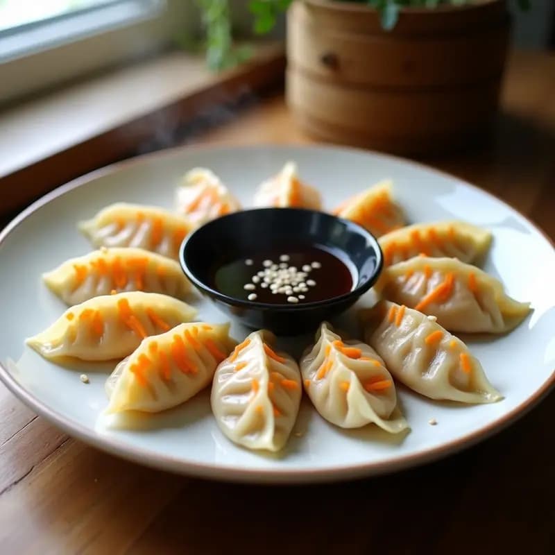 Gyoza Veganas de Col y Zanahoria con Salsa de Sojas y Jengibre: Receta Japonesa al Vapor