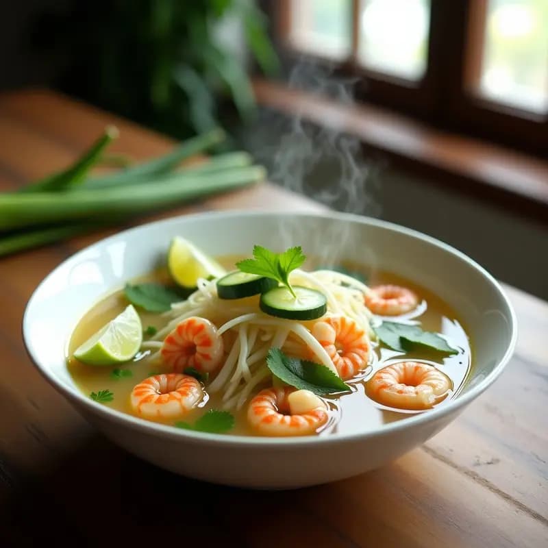 Ha Long Bay de Camarones y Calabacín: Sopa Vietnamita con Toque Citrus