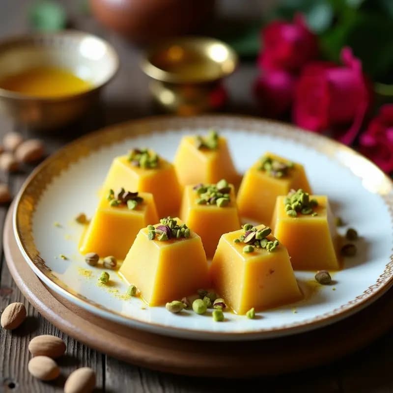 Halva de Sémola y Mantequilla Clarificada: Postre Indio Tradicional con Pistachos
