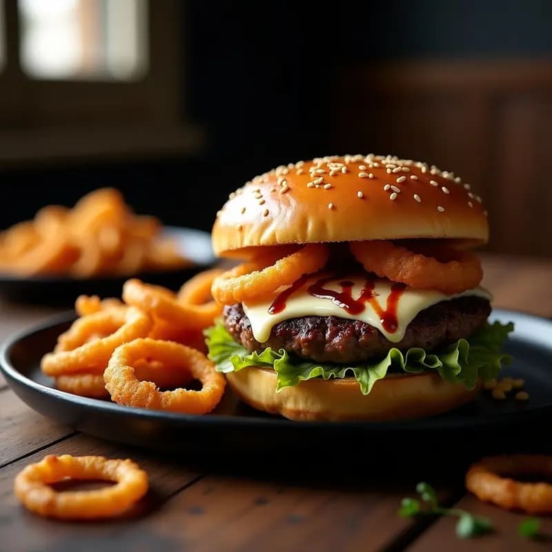 Hamburguesa con Aros de Cebolla y Queso Azúl: Receta Gourmet para Días Especiales