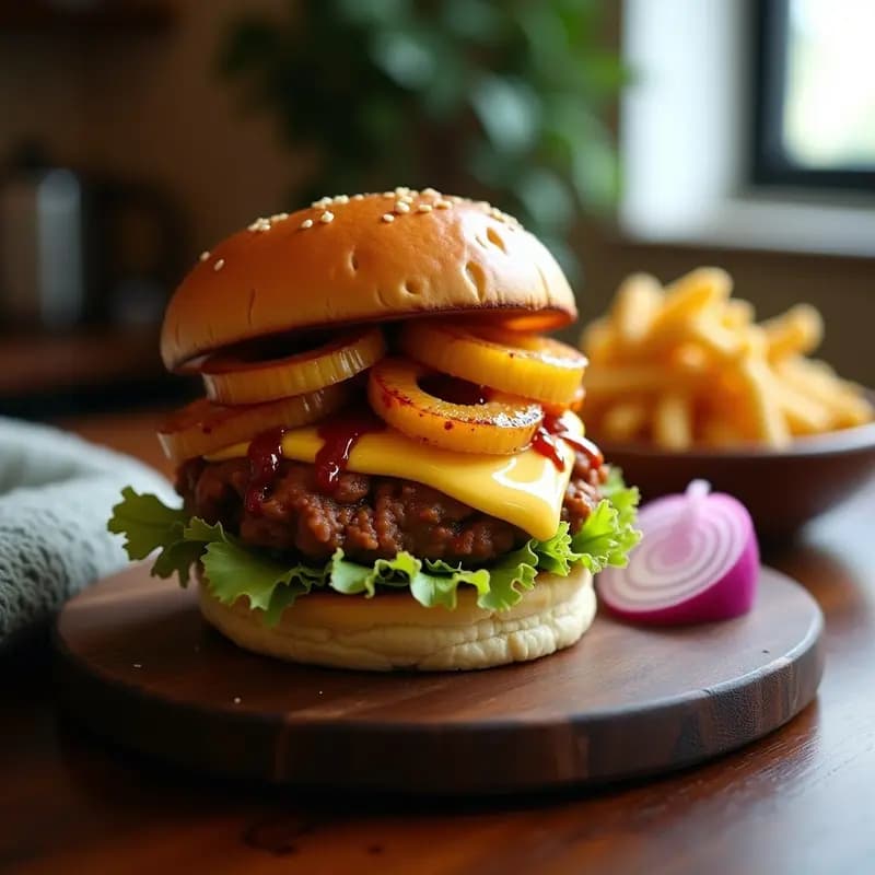 Hamburguesa de Carnitas con Piña Caramelizada y Queso Pepper Jack: Receta de Fusión Mexicana-Hawaiana