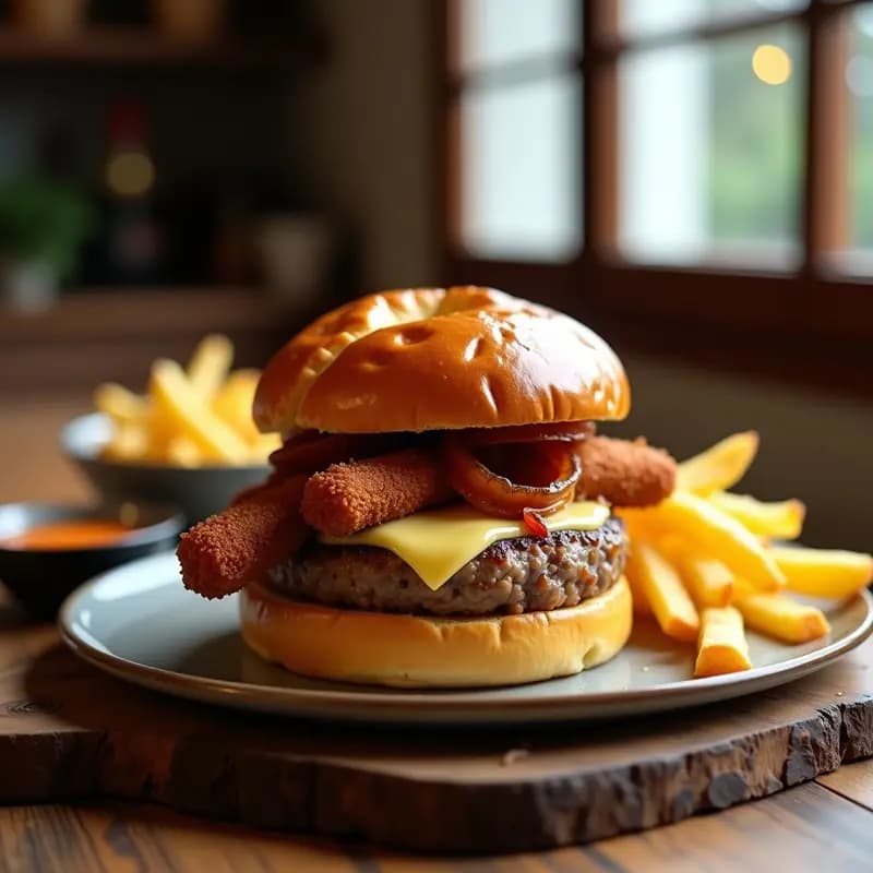 Hamburguesa de Chistorra y Queso Idiazábal con Cebolla Caramelizada y Patatas: Receta Vasca de Comida Basura