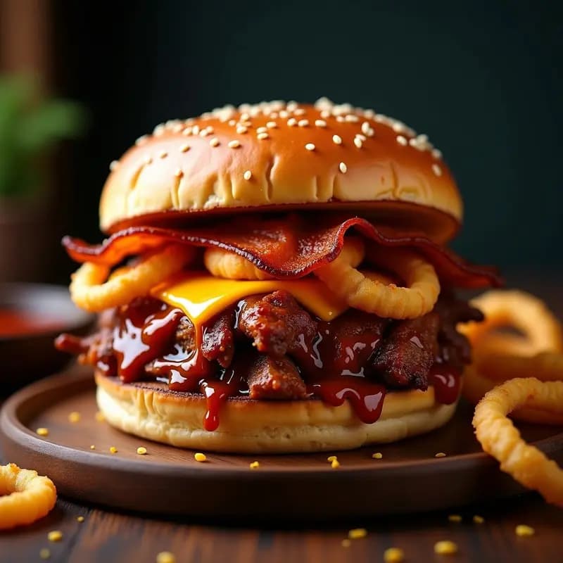 Hamburguesa de Costillas Desmenuzadas con Salsa Barbacoa y Aros de Cebolla: Receta BBQ en Casa