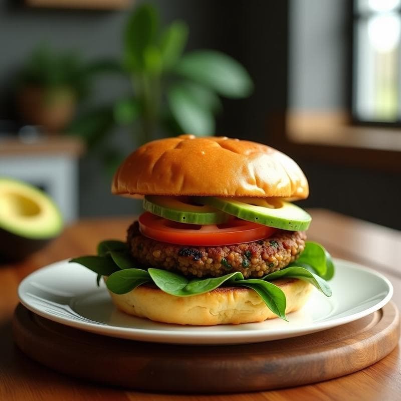 Hamburguesa de Hongos Portobello y Lentejas con Pan de Batata: Receta Vegana en Airfryer
