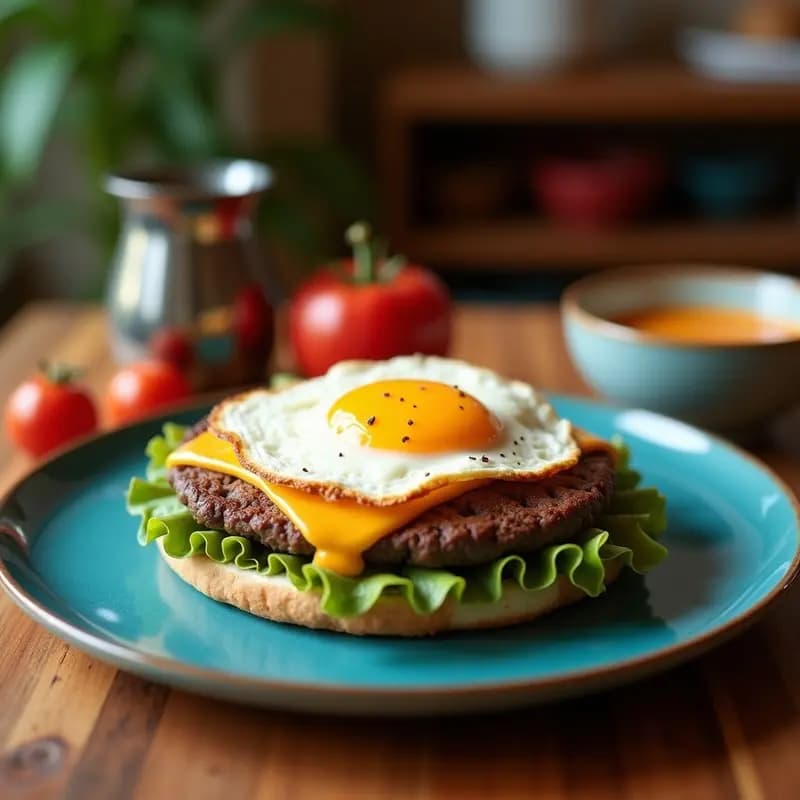 Hamburguesa con Huevo Frito y Queso Azul: Receta Americana para Aventureros