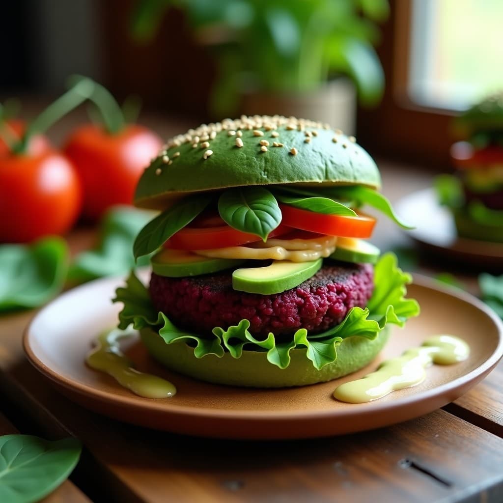 Hamburguesa de Lentillas y Remolacha con Pan de Espinacas: Receta Vegana y Alta en Fibra