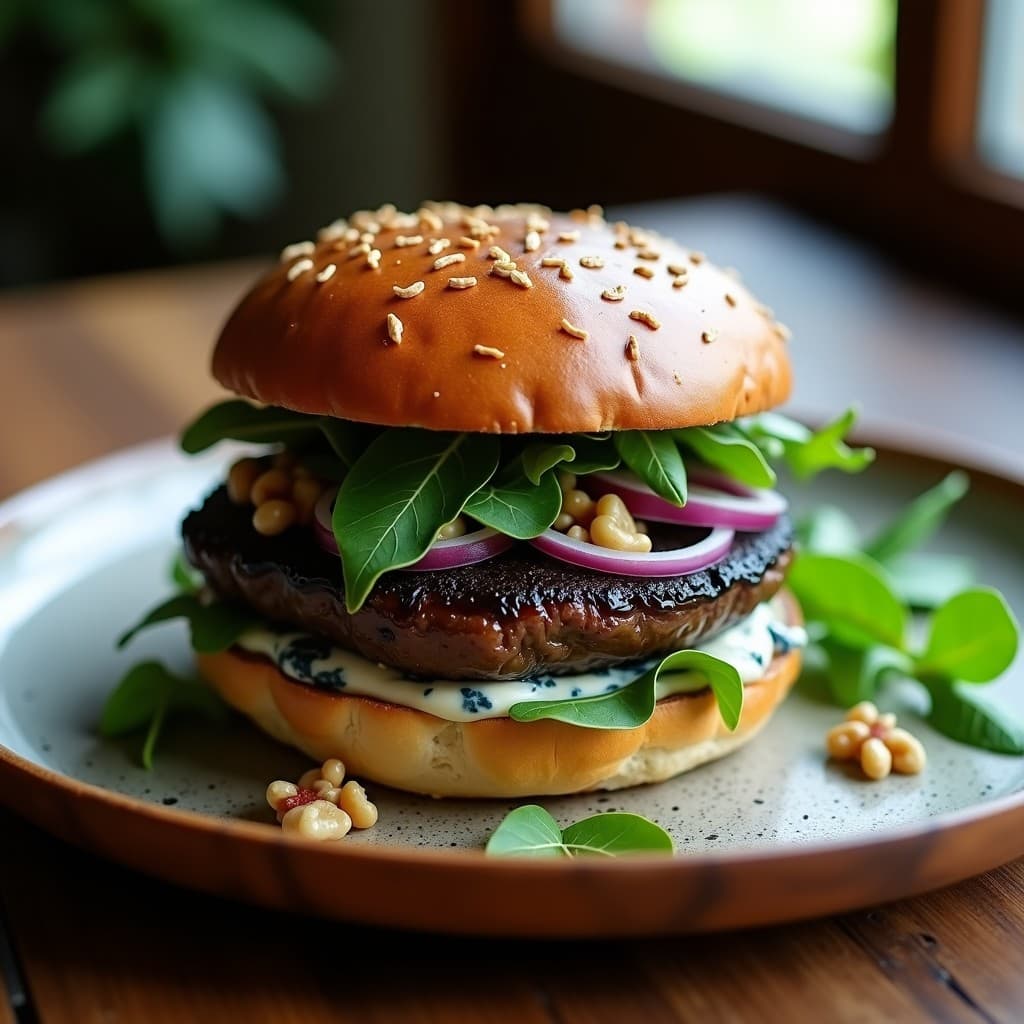 Hamburguesa de Portobello y Queso Azul Vegano: Receta Gourmet en Pan de Centeno Sin Gluten