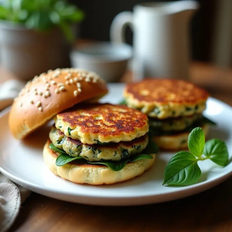 Hamburguesas de Espinacas y Feta con Pan de Semillas de Sésamo: Receta en Airfryer Sin Harina