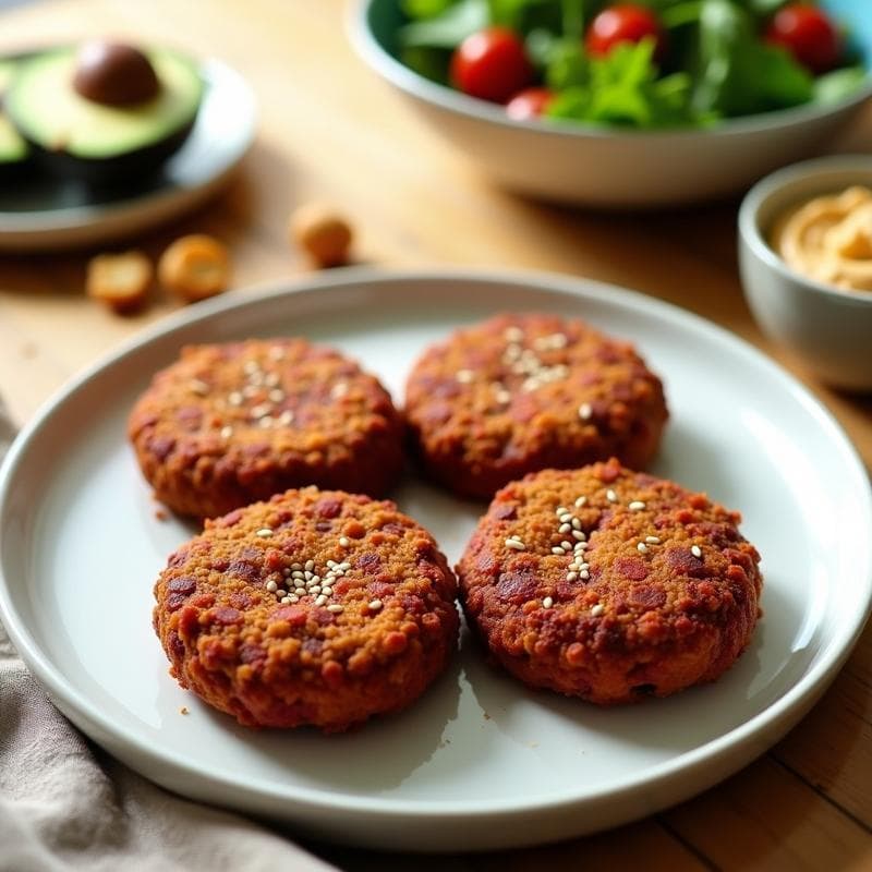 Hamburguesas de Lentejas y Remolacha con Pan de Arroz Inflado: Receta Vegana y Crujiente