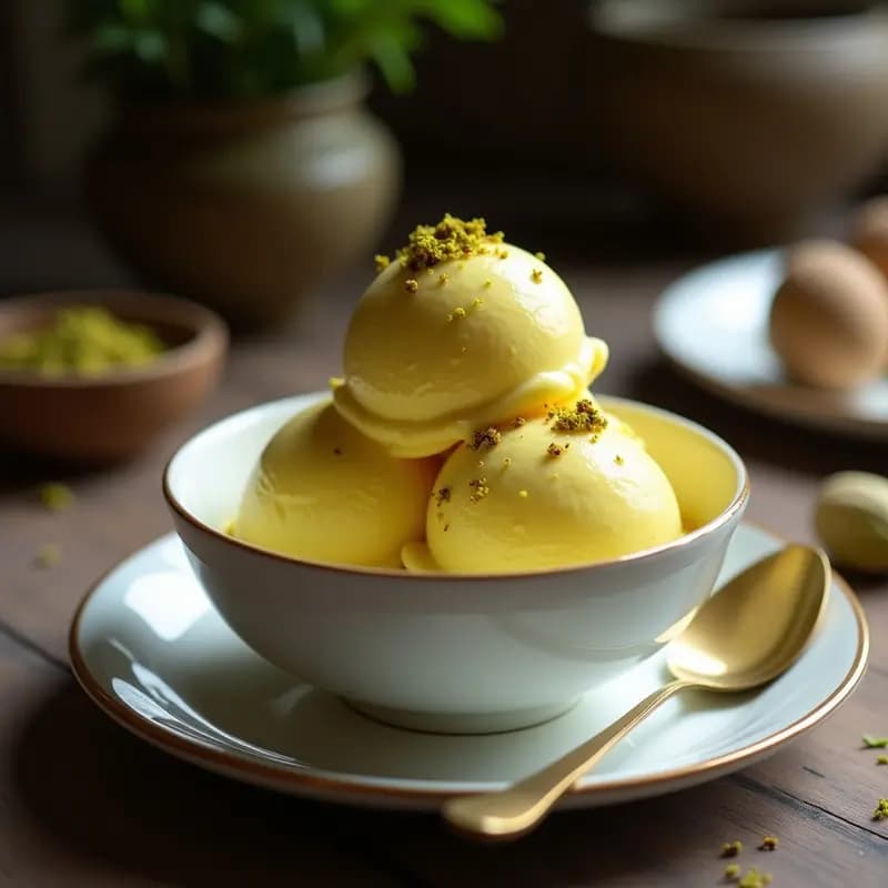 Helado de Azafrán y Pistacho con Textura Crema de Anacardos: Postre Persa Vegano Sin Lácteos