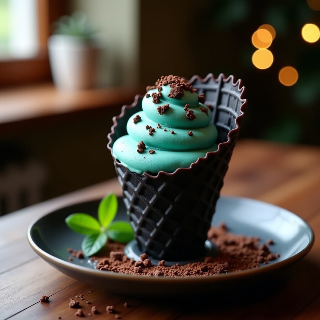 Helado de Café y Alga Espirulina con trozos de Chocolate 85%: Postre Vegano y Alto en Antioxidantes