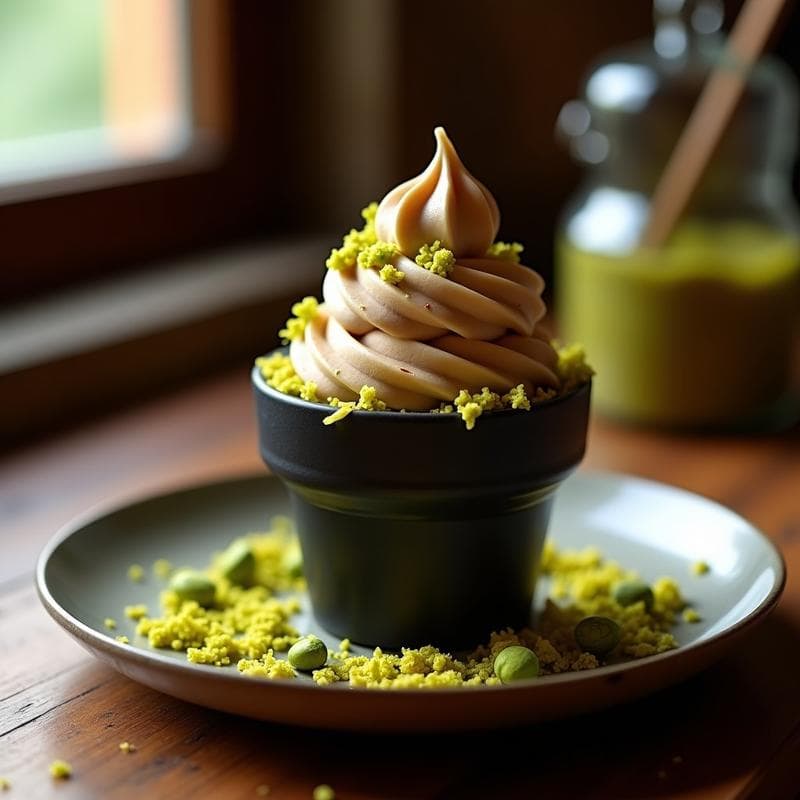 Helado de Café Turco y Kardamom con Virutas de Pistacho: Postre Otomano Sin Azúcar