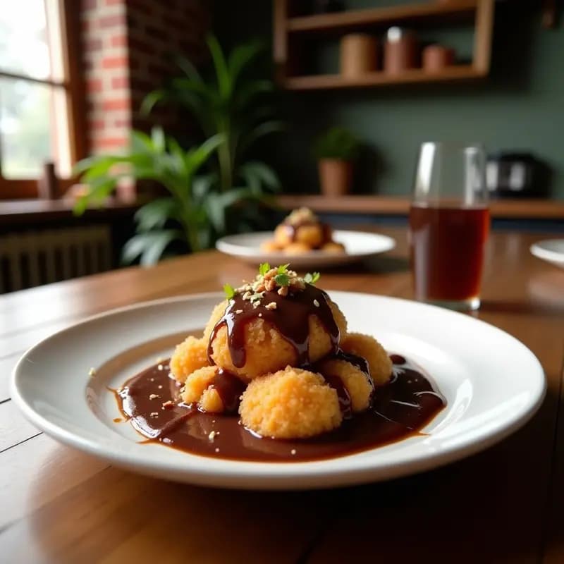 Helado Frito Rebozado con Salsa de Chocolate Caliente: Postre Crujiente por Fuera y Cremoso por Dentro