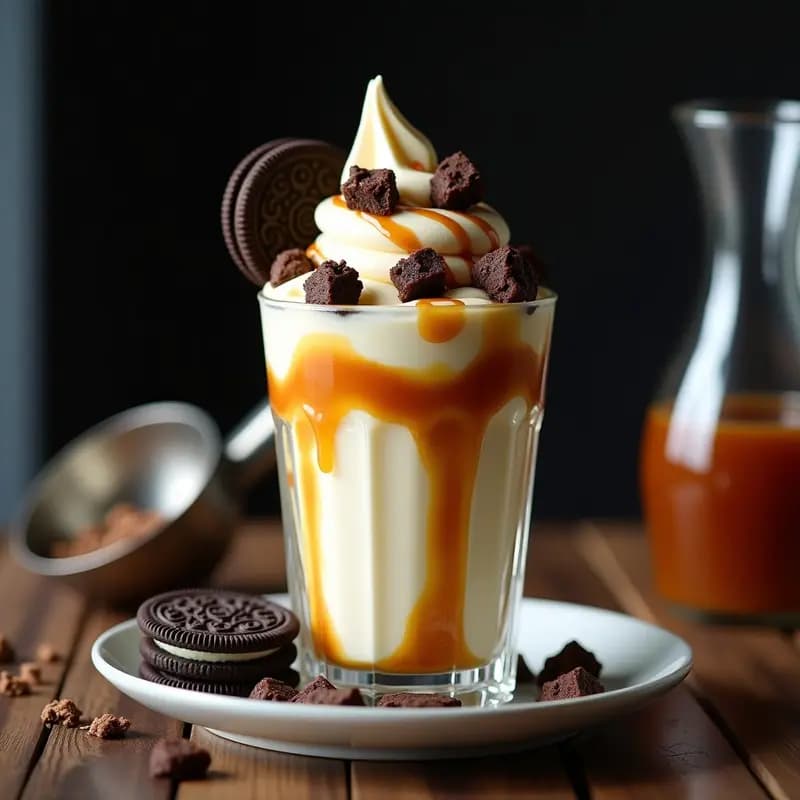 Helado de Galletas Oreo con Trozos de Brownie y Sirope de Caramelo: Postre para Diabéticos con Antojos