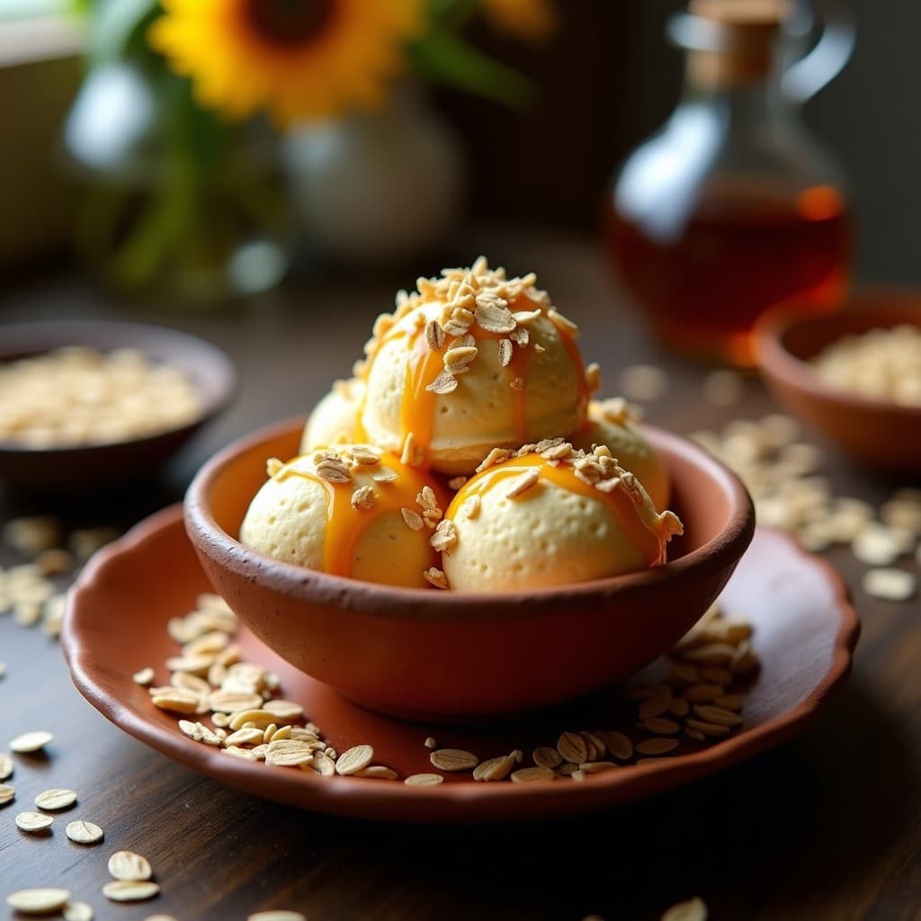 Helado de Hopi de Avena Tostada y Miel de Agave: Postre Vegano Sin Azúcar con Textura Crujiente