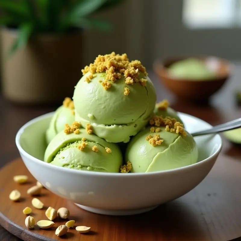 Helado de Matcha y Leche de Almendras con Crunch de Pistachos: Postre Japonés Antioxidante