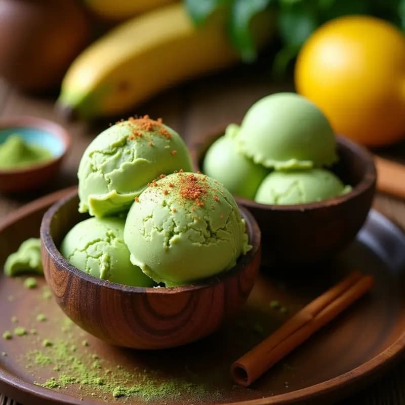 Helado de Matcha y Mangú: Postre Dominicano-Japonés Sin Azúcar con Plátano Verde