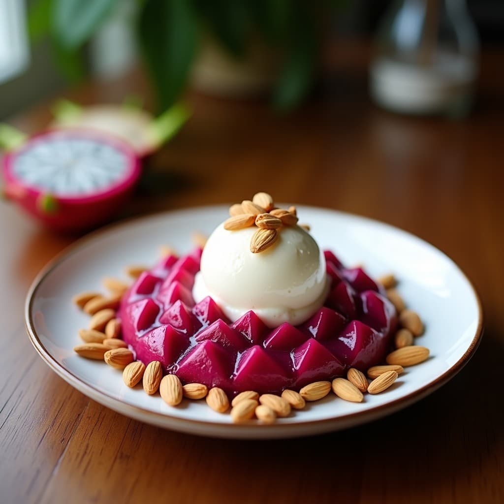 Helado de Pitahaya y Coco con Crujiente de Almendras: Postre Colombiano Keto Sin Azúcar