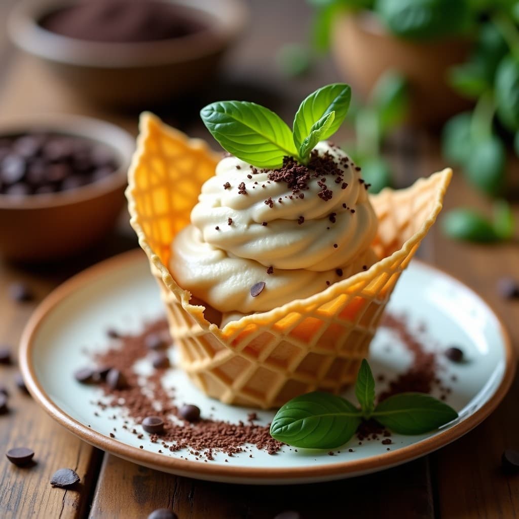 Helado de Té Rooibos y Albahaca con Virutas de Chocolate 85%: Postre Vegano Sin Azúcar en 5 Minutos